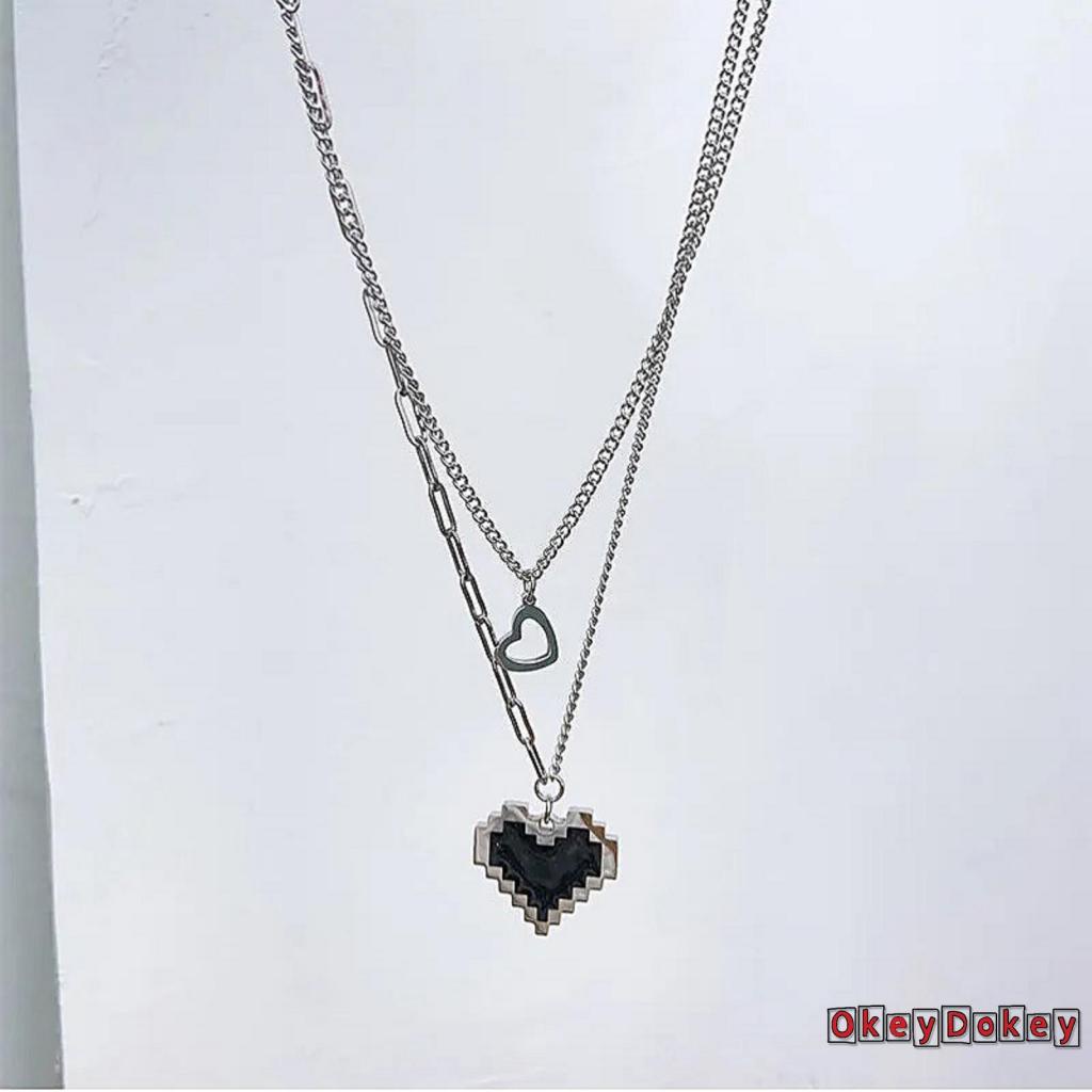 OKDK-Women´s Necklaces Black Mosaic Heart Design Double Layered Hip Hop Pendants Jewelry