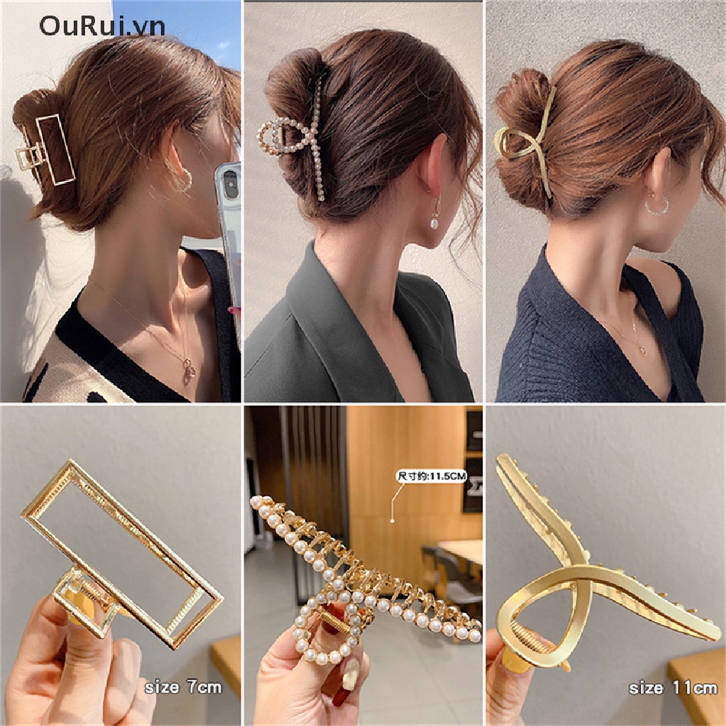 Kẹp Tóc Giả Dài Bằng Kim Loại Đính Ngọc Trai Giả