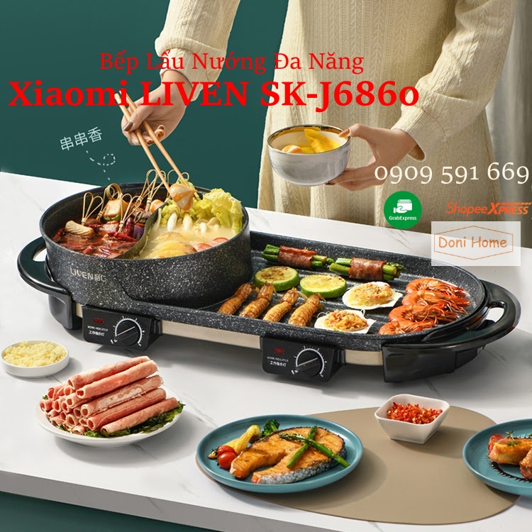 Bếp lẩu nướng đa năng 2 trong 1 Liven SK-J6860 Hàng Chính Hãng