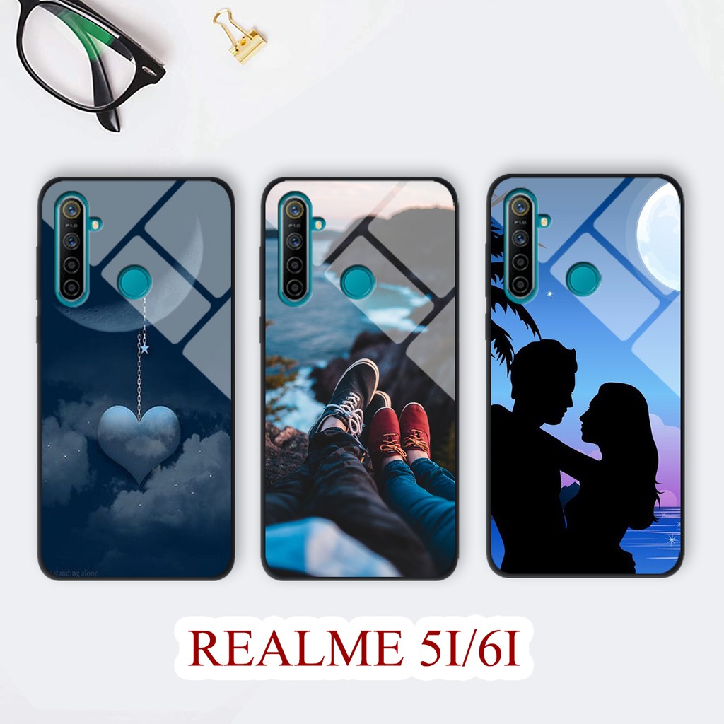 Ốp lưng kính in 3D chủ đề tình yêu cho điện thoại REALME 5I/ 6I