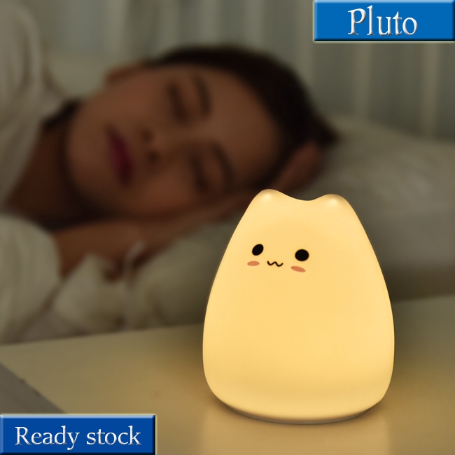 Đèn ngủ vỗ nhẹ hình con mèo nhỏ dễ thương bằng silicon mềm trang trí phòng cho trẻ em