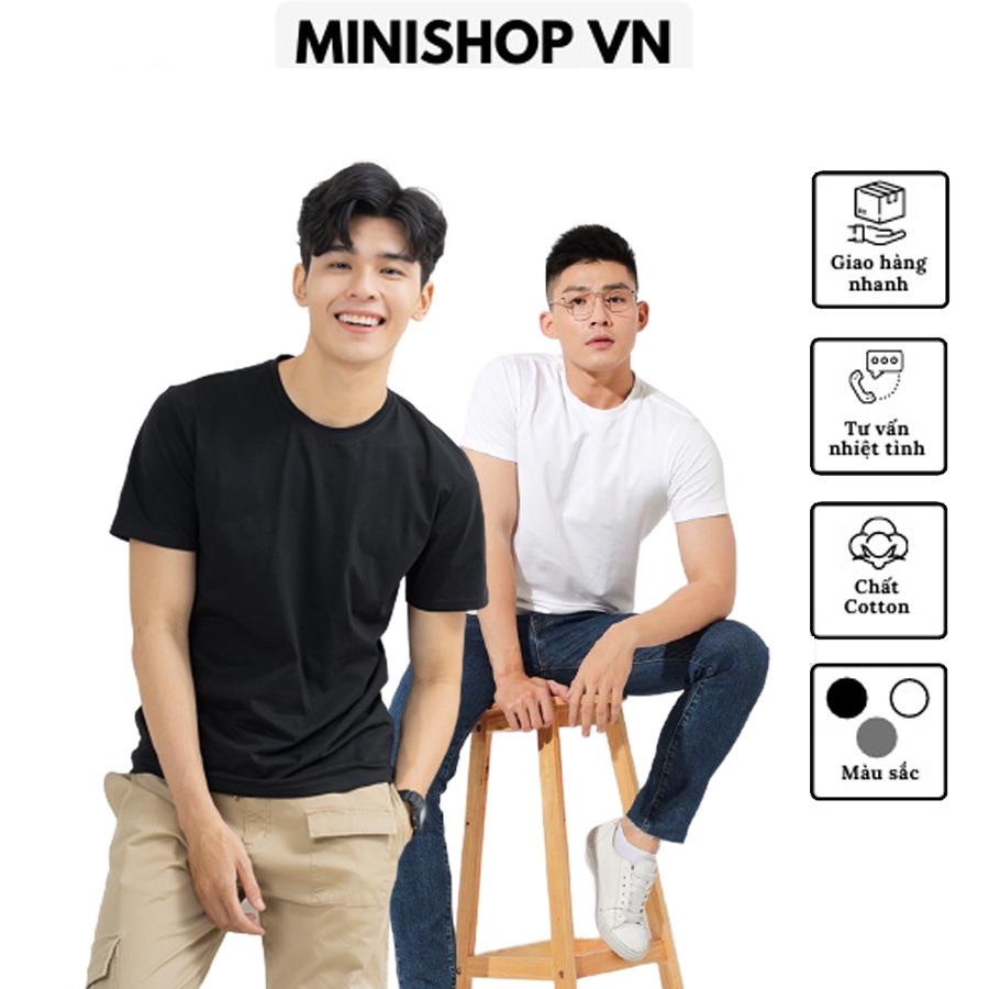Áo thun nam nữ unisex tay ngắn vải tici dáng thường mẫu trơn màu đen, trắng, xám | BigBuy360 - bigbuy360.vn
