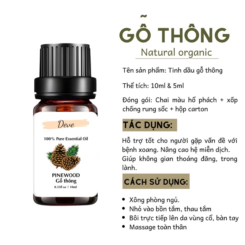 Tinh dầu xông phòng DEVE mùi hương gỗ thông tinh dầu thơm phòng có MSDS