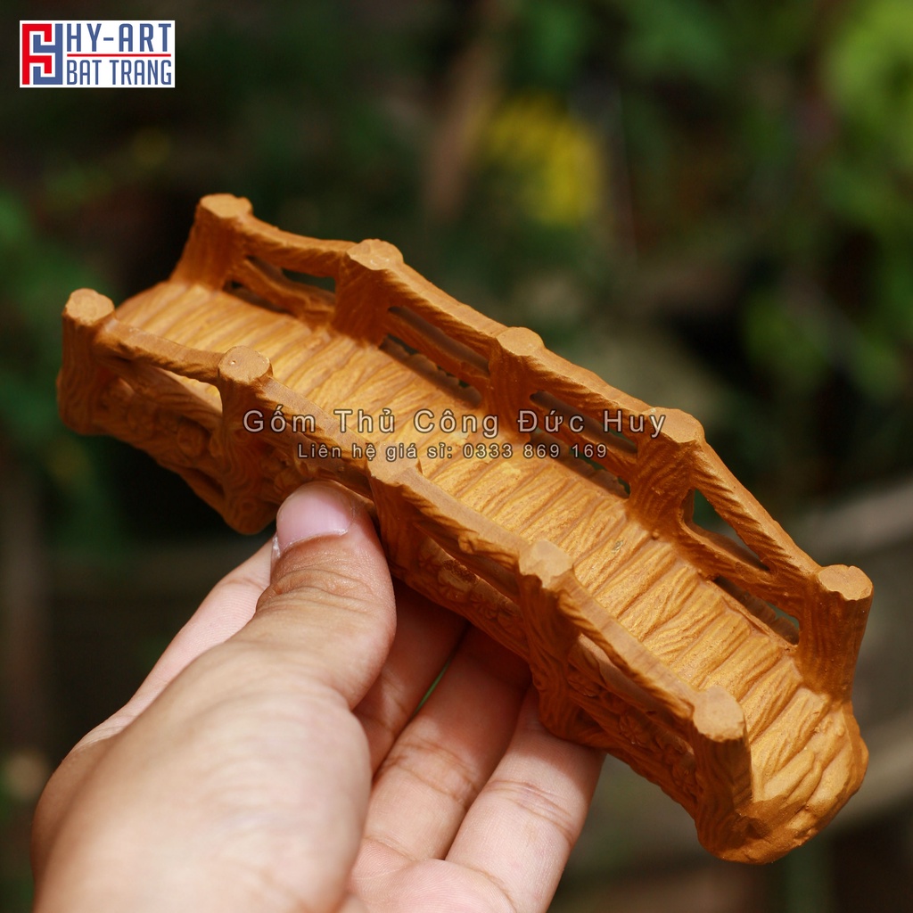 Mô hình gốm cây cầu gỗ mini trang trí hòn non bộ mini đẹp