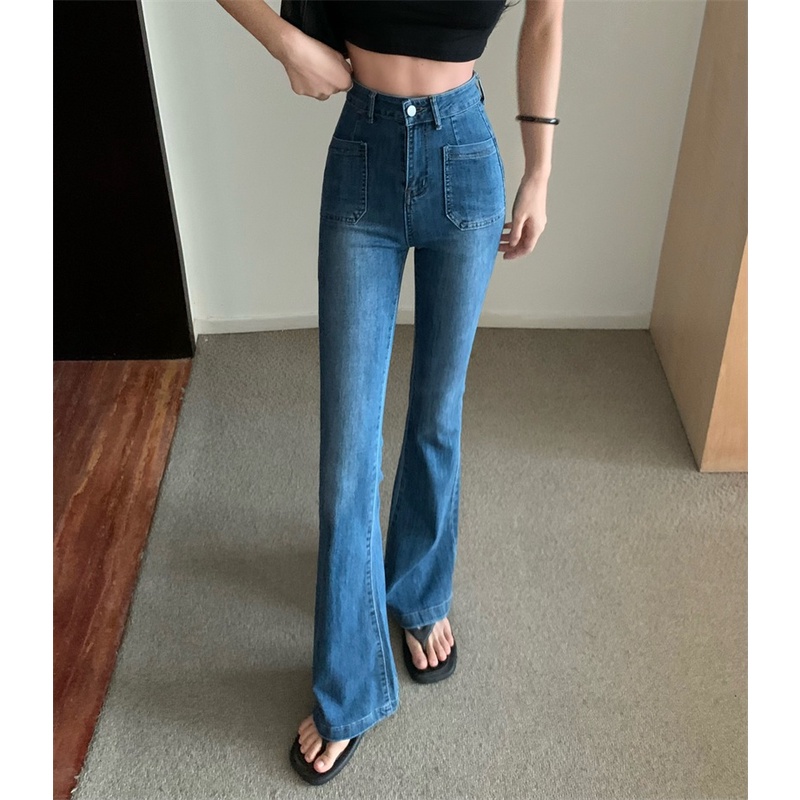 Cocory vn Quần Jeans Nữ Lưng Cao Ống Loe Thời Trang