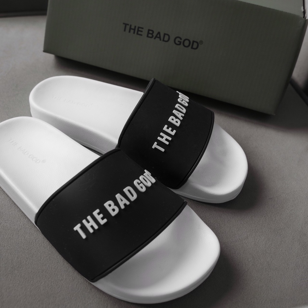 Dép quai ngang slipper The Bad God trắng quai xanh fullbox