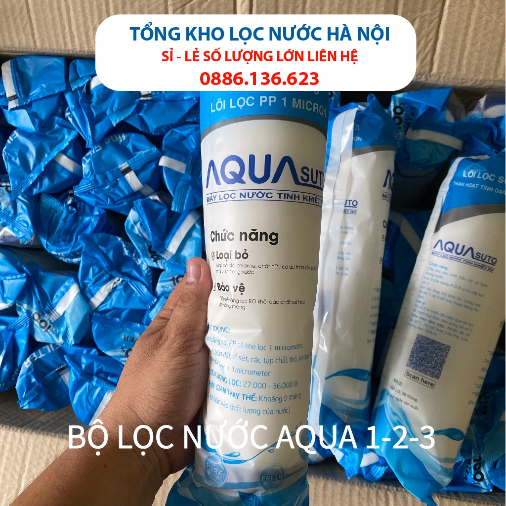 Bộ 3 lõi lọc nước 1,2,3 AQUA Chính hãng, sử dụng tất cả máy lọc nước Kangaroo, Karofi, Sunhouse, Aqua…