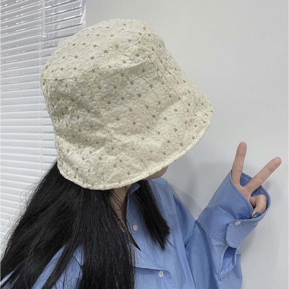 [Augustcloth] Mũ/ nón bucket denim thêu hoa dễ thươngphong cách Hàn Quốc