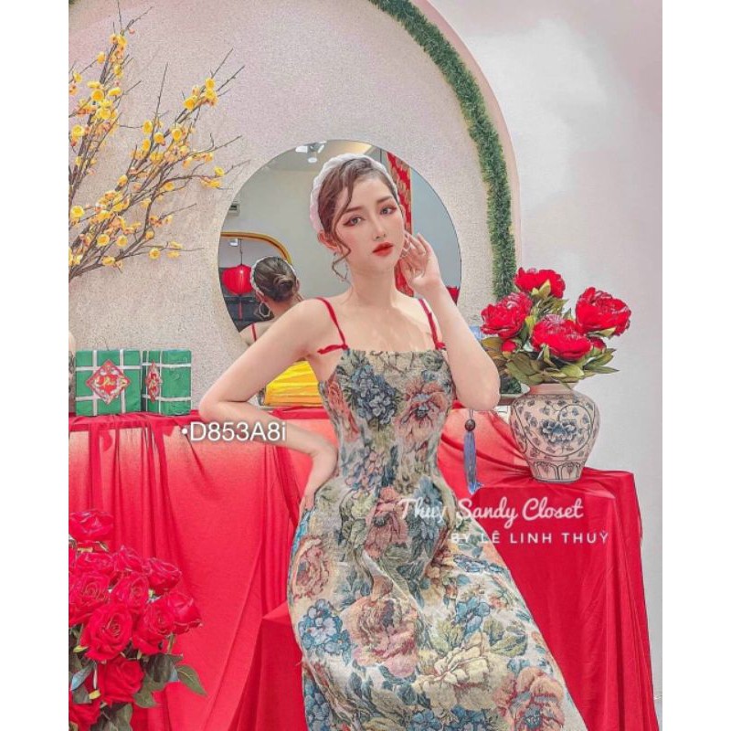 ĐẦM XÒE GẤM HOA VINTAGE 2 DÂY NƠ