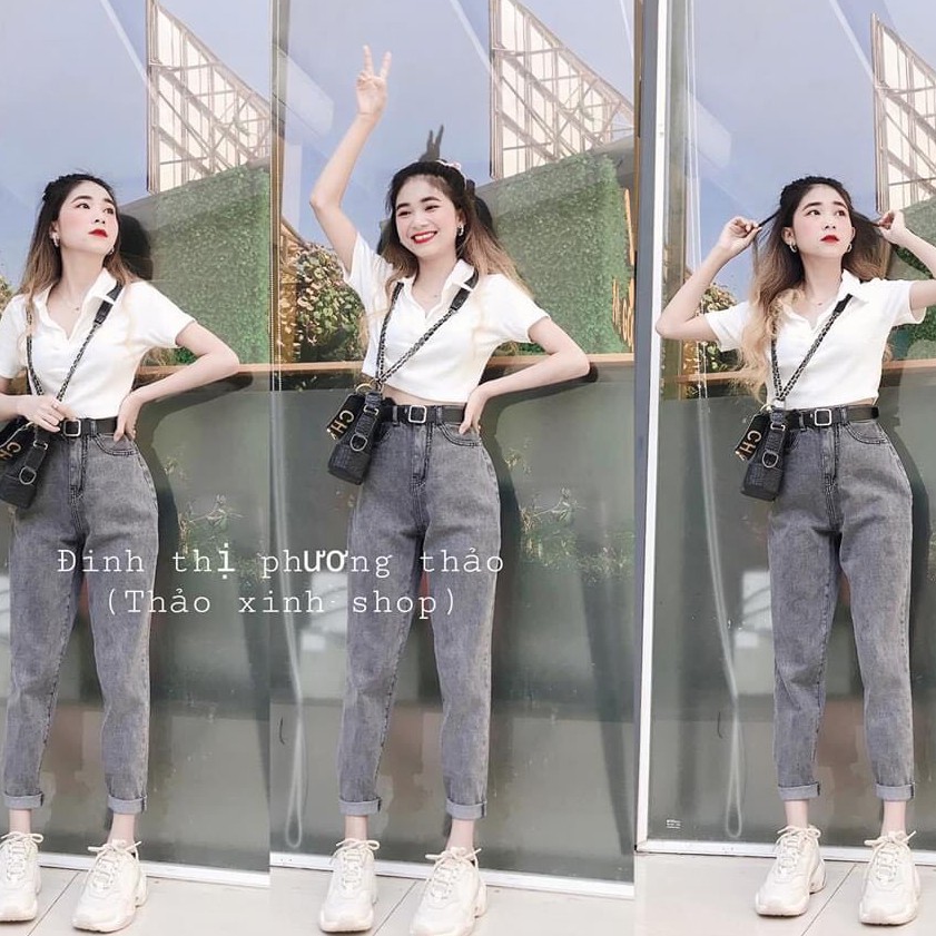 Quần Jeans nữ dáng baggy hoạt tiết trơn chất liệu vải bò denim basic dễ phối đồ - CM Shop