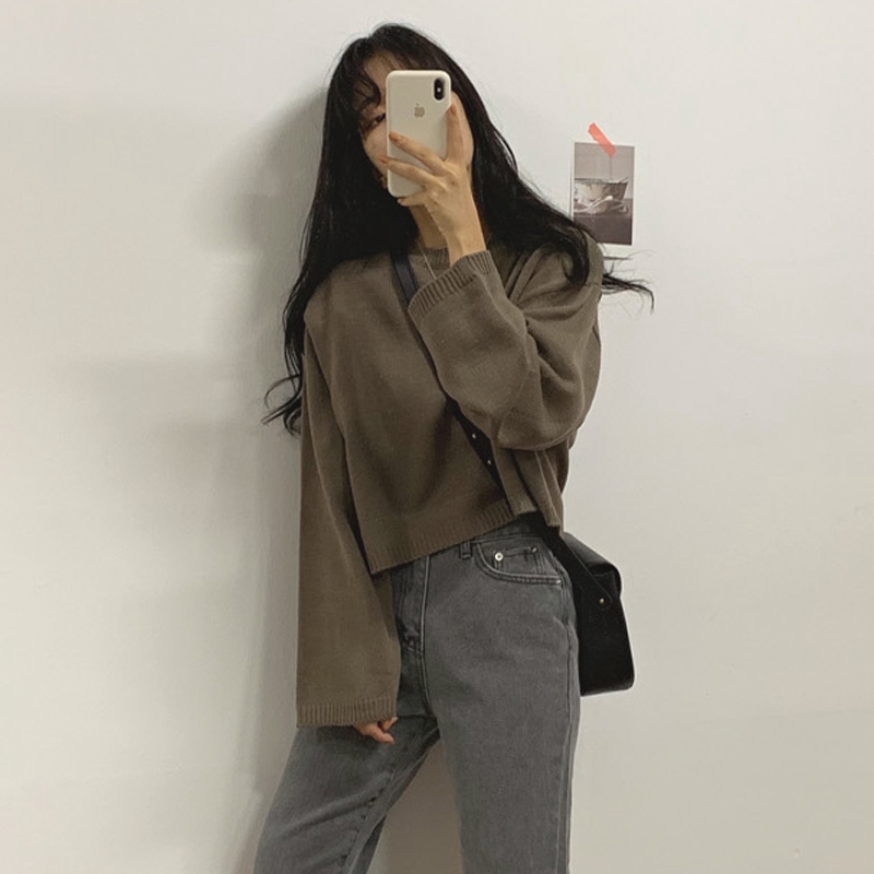 Áo Sweater Dệt Kim Tay Dài Màu Sắc Đơn Giản Phong Cách Hàn Quốc Thời Trang Thu Đông Cho Nữ | BigBuy360 - bigbuy360.vn