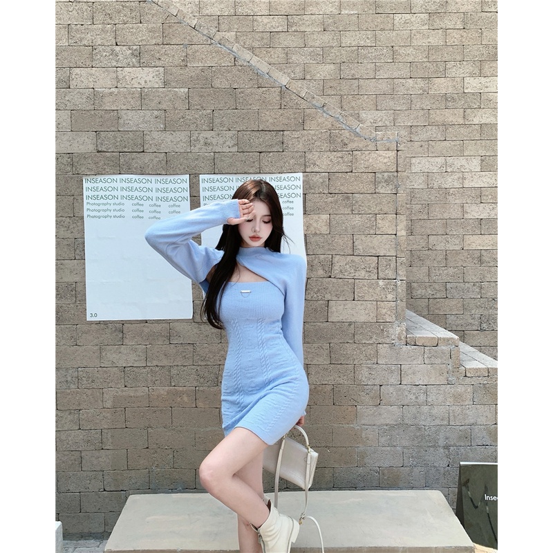 COZOK Set đầm hoa + áo khoác tay dài thiết kế độc đáo thời trang cho nữ