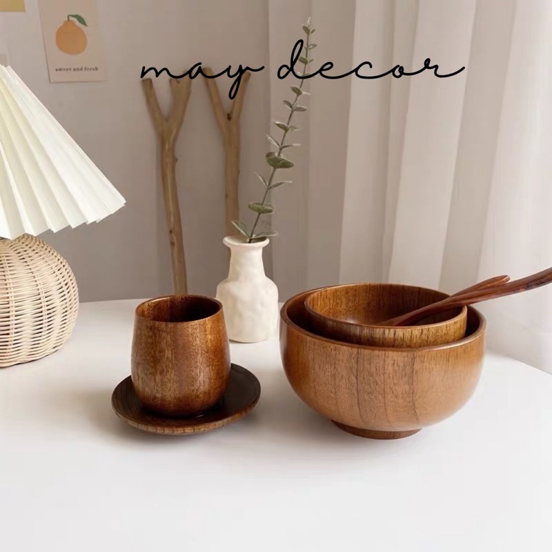 Bát gỗ đựng đồ ăn thiết kế cổ điển ( có 3 size) -may.decor-