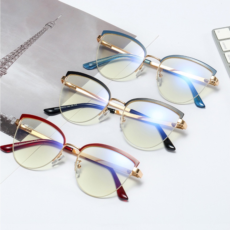 Kính Mát Mắt Mèo Gọng Kim Loại Chống Ánh Sáng Xanh Thời Trang Phương Tây Cho Nữ