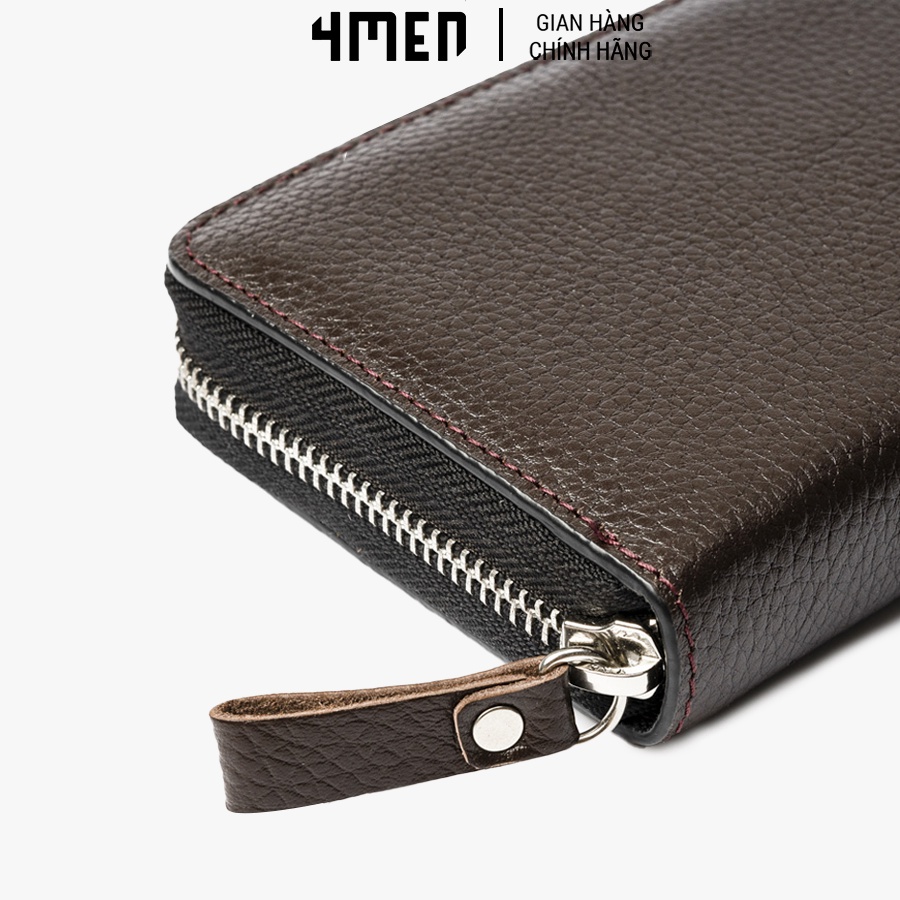 Ví da dài cầm tay nam lịch sự 4MEN BV019 da bò cao cấp, có khóa, da trơn đẹp