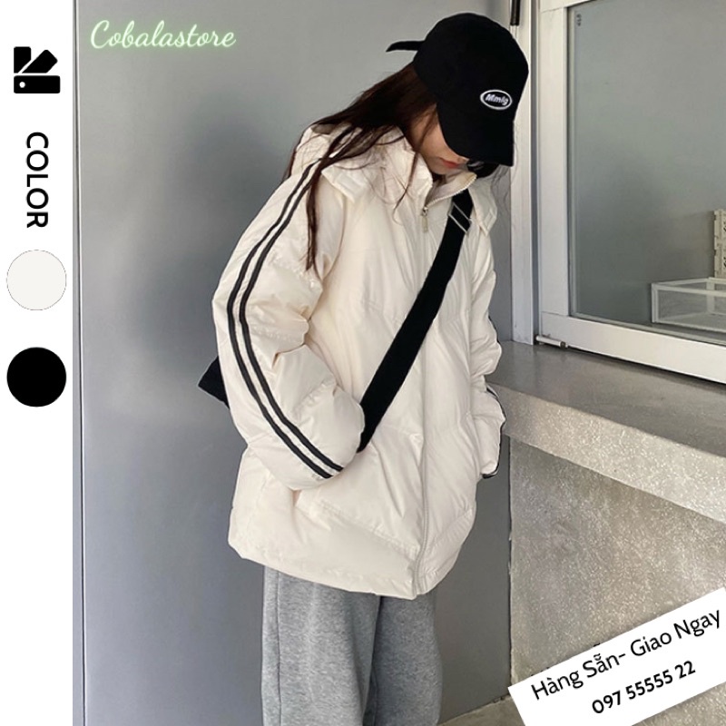 Áo Phao Nữ 2 Sọc Tay Kiểu Dáng Thể Thao Hàng Quảng Châu mới 2021