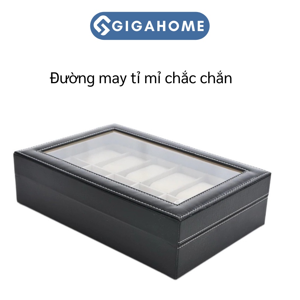 Hộp Đựng Và Trưng Bày Đồng Hồ GIGAHOME 10 Ngăn, Bọc Da Pu Có Khóa Chốt Chống Trộm 8748