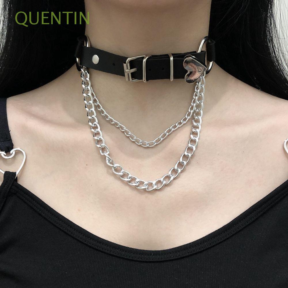 QUENTIN Trendy Korean Necklace Elegant Cosplay Neck Jewelry Woman Clavicle Choker Lolita Cute For Girls Sweet Bow PU Leather Punk Collar Choker