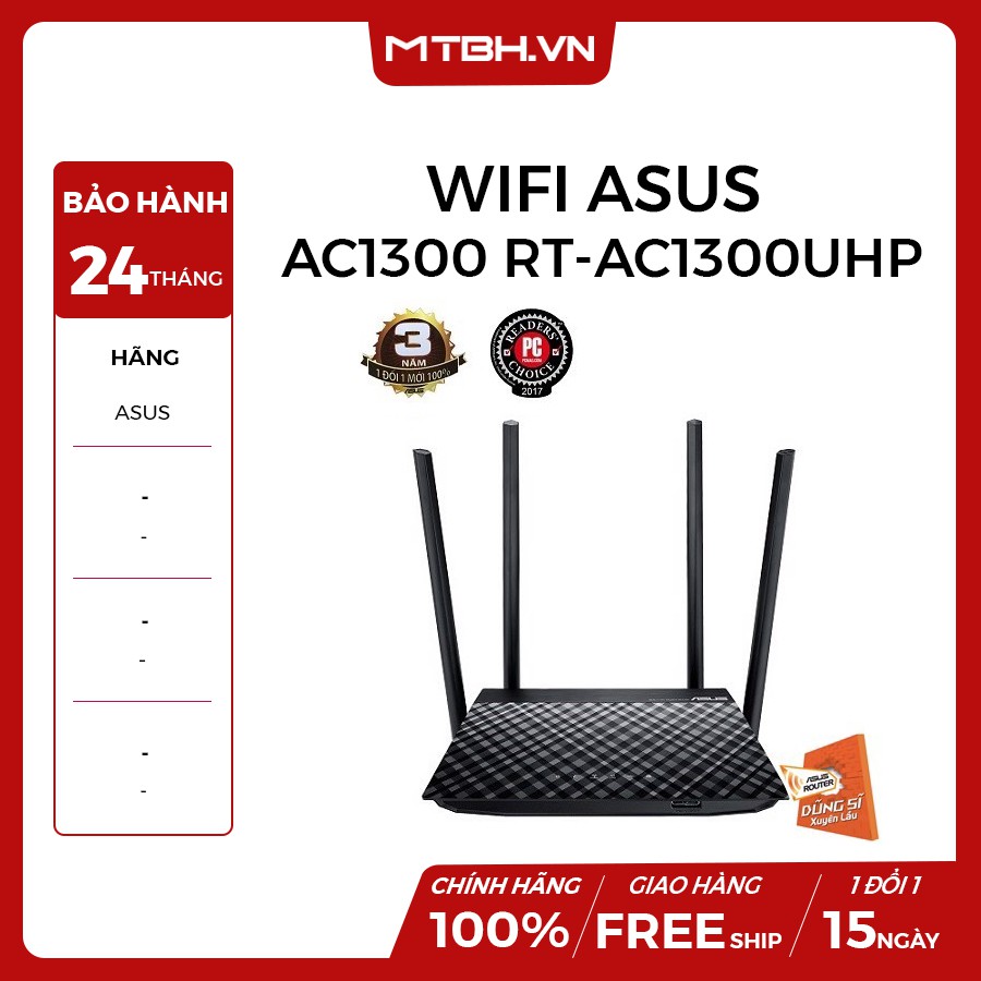 BỘ PHÁT WIFI WIFI ASUS AC1300 MODEL:RT-AC1300UHP (4 ĂN TEN) - DŨNG SĨ XUYÊN TƯỜNG