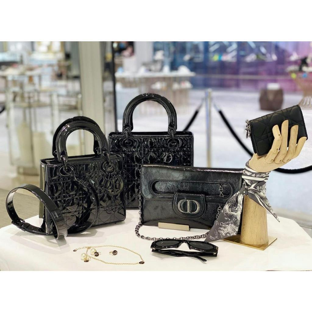 Túi Xách Di.or LAdy Size 17cm Màu Đen Da Bóng