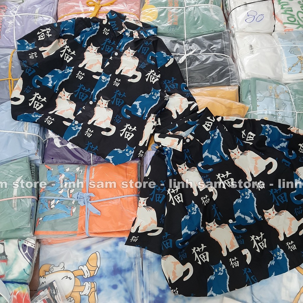 Áo sơ mi nữ in 3D cổ bẻ tay ngắn - lỡ dáng ulzzang freesize form rộng unisex mặc cặp, nhóm, in HÌNH MÈO | BigBuy360 - bigbuy360.vn