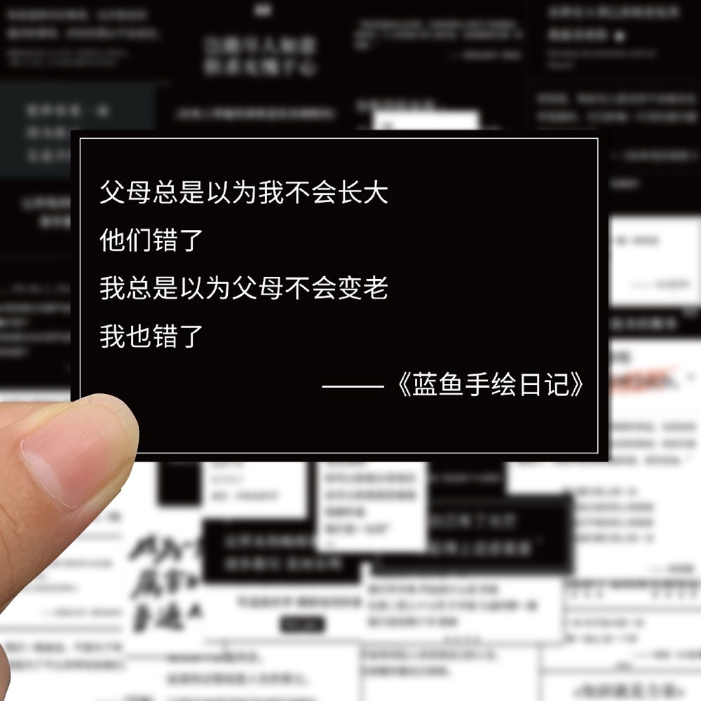 Bộ 50 Miếng Dán Trang Trí laptop Chống Thấm Nước Hình Chữ Trung Quốc Màu Trắng Đen