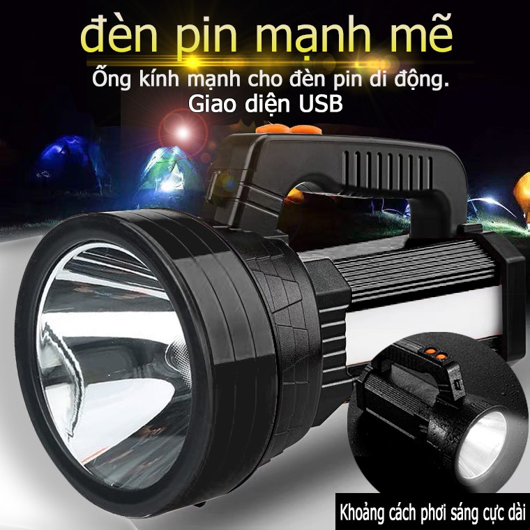 Đèn pin ánh sáng mạnh có thể sạc lại LED ngoài trời đa chức năng USB điện di động gia dụng lớn di động siêu dài và bền