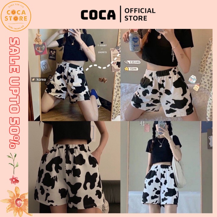 Quần đùi nữ bò sữa, quần ngủ bò sữa chất cotton thoáng mát cocastore