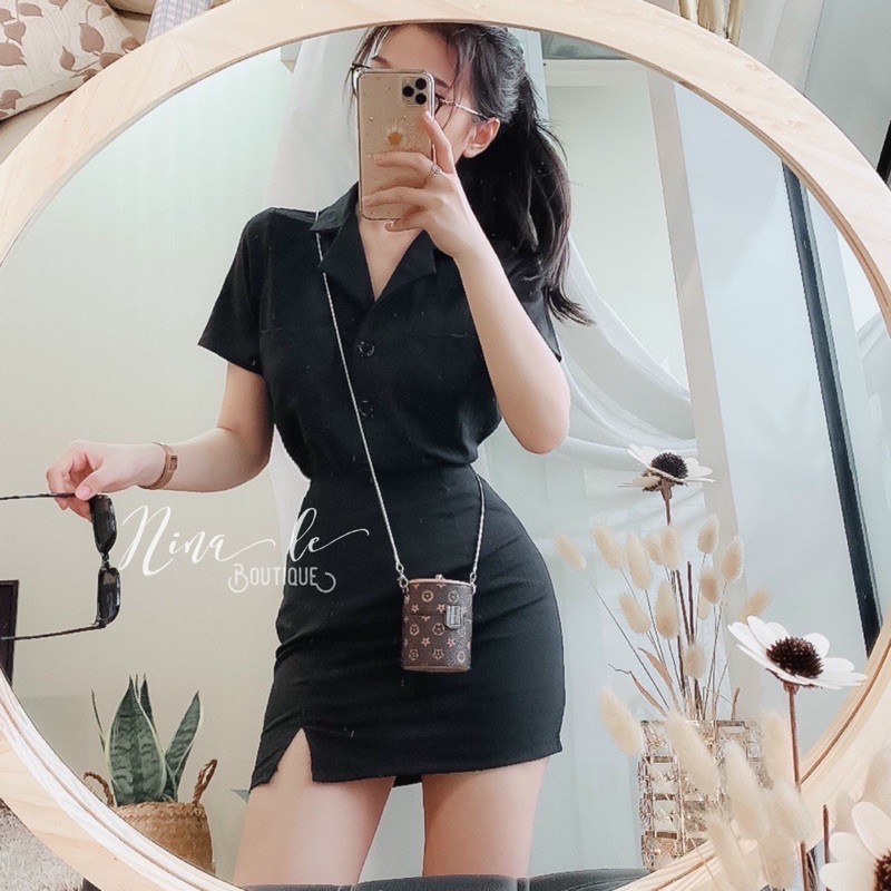 [Mã FAGREEN245 giảm 10% tối đa 30K đơn 99K] SET ÁO CỔ VEST KÈM QUẦN VÁY XẺ NUDE ĐEN | BigBuy360 - bigbuy360.vn