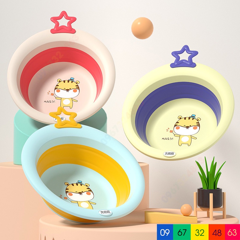 Chậu rửa mặt gấp gọn hình HỔ CAO CẤP CÓ QUAI TREO HÌNH NGÔI SAO cho bé