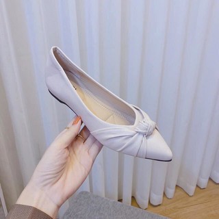 Giày búp bê phối nơ thắt chất da lì êm chân