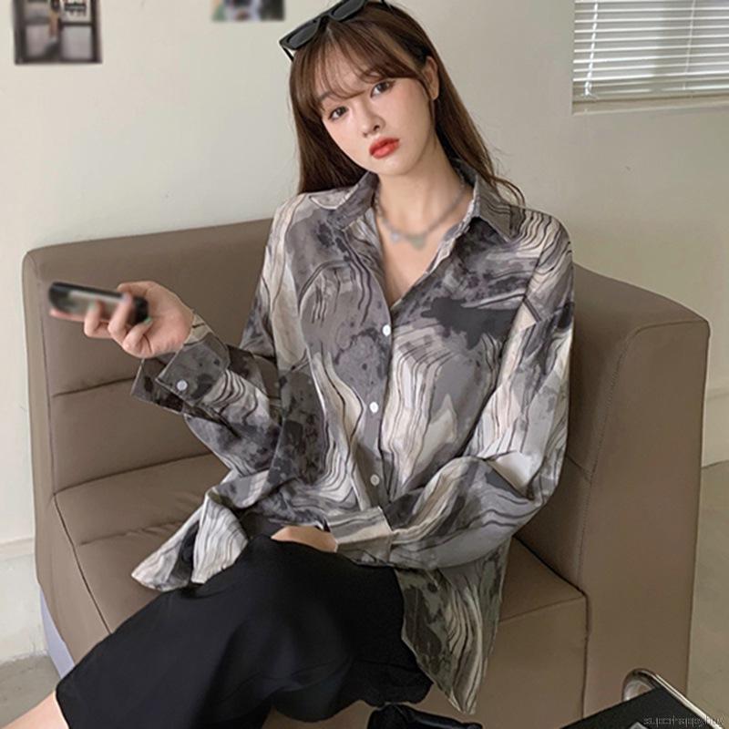 Áo Sơ Mi Dài Tay In Họa Tiết Retro Cho Nữ