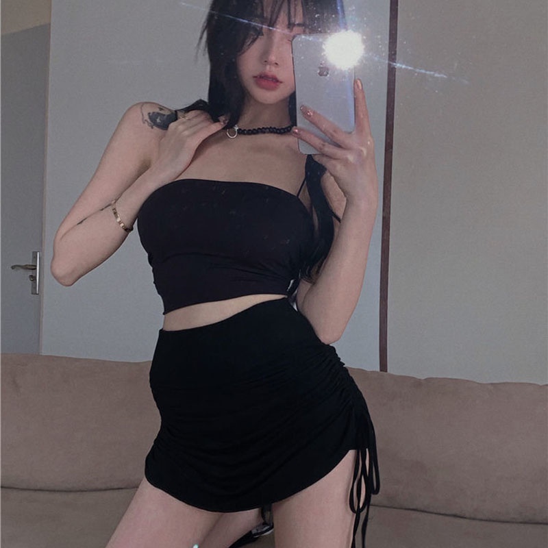 Chân váy Ielgy mỏng lưng cao phối dây rút thời trang cho nữ