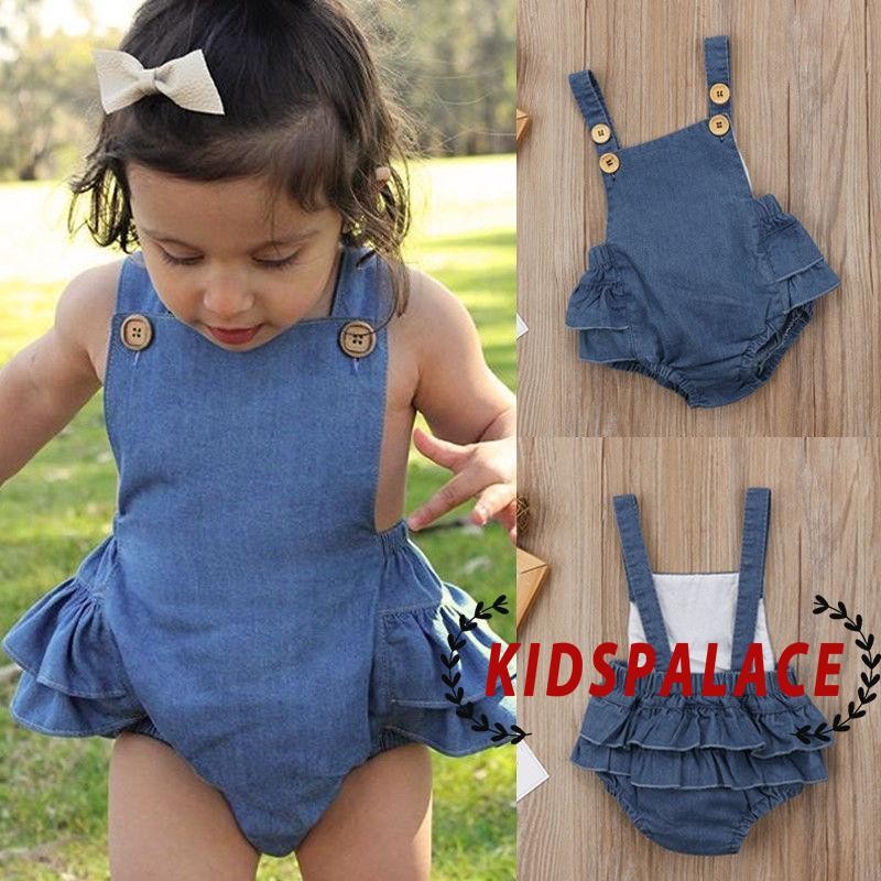 Set Áo Liền Quần Denim Cho Bé Gái