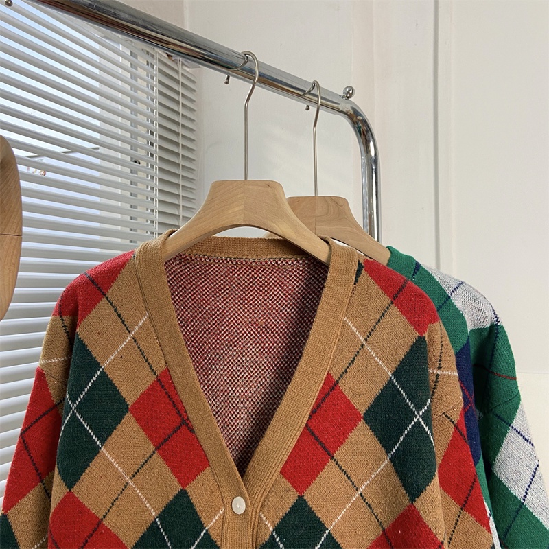 Áo Khoác cardigan Dệt Kim Cổ Chữ v Dáng Rộng Họa Tiết Kẻ Sọc Thời Trang Mùa Thu Mới Cho Nữ