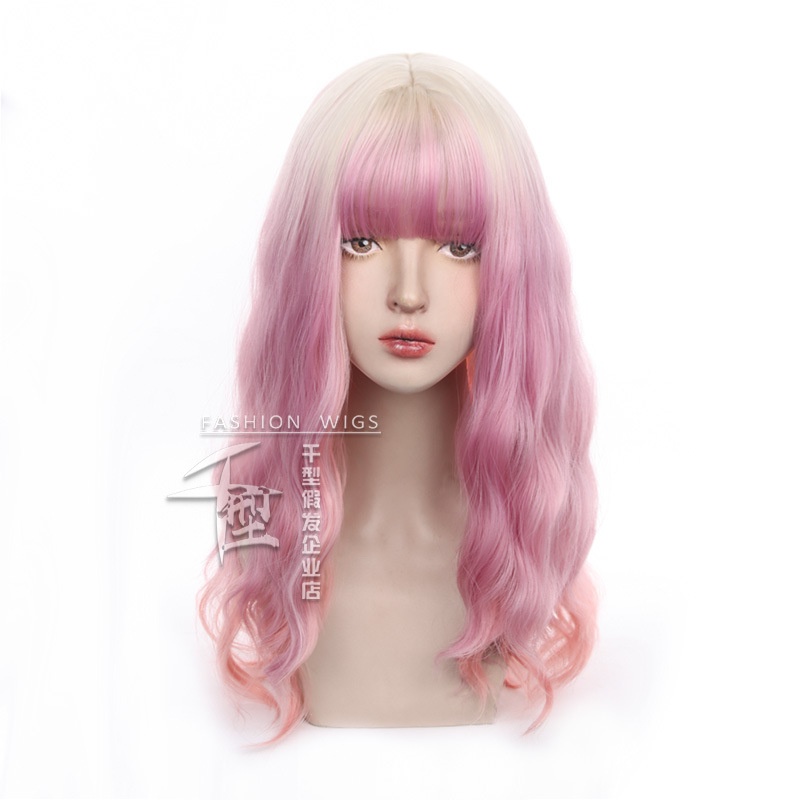 Bộ Tóc Giả Nữ Xoăn Dài Màu Hồng Gradient Tự Nhiên Phong Cách lolita