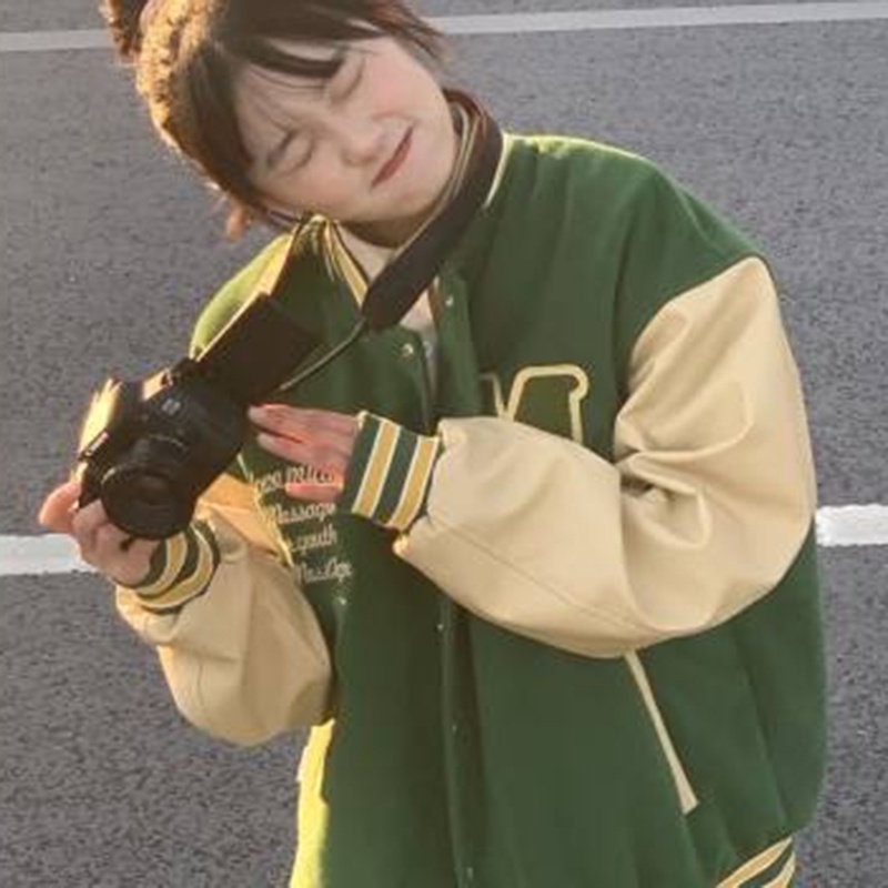 Áo khoác bóng chày IELGY tay dài dáng rộng trẻ trung thời trang dành cho nữ