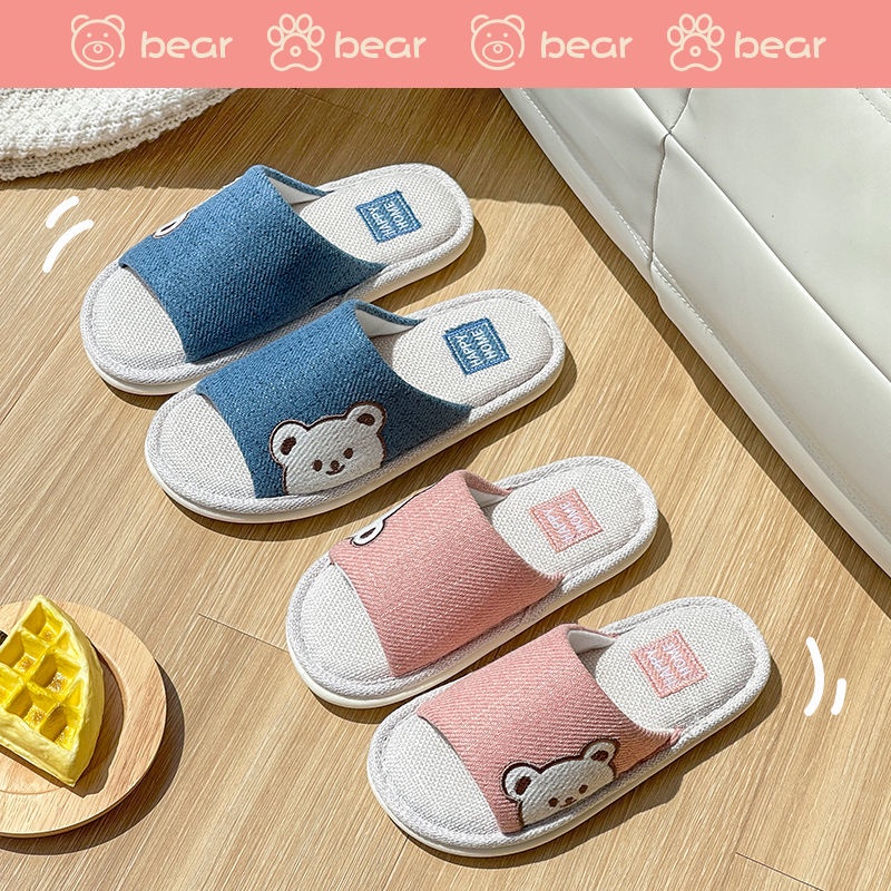 Dép Cotton Lanh Đế Dày Chống Trượt Dễ Thương Dành Cho Nữ