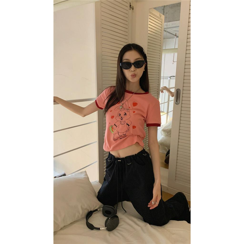 Áo Thun Ngắn Tay In Hình Thỏ Phong Cách Retro 62564