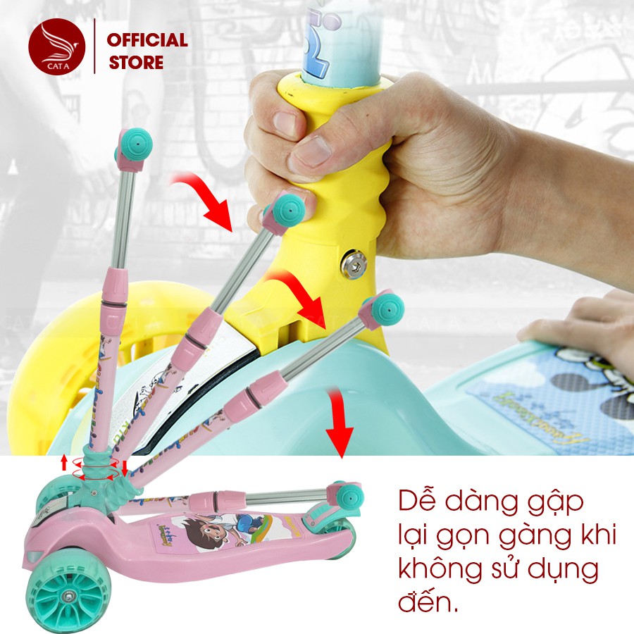 [HÀNG CHÍNH HÃNG] XE SCOOTER JC741 HÀNG XUẤT CAO CẤP -  Bánh xe cao su có đèn phát sáng, gấp gọn, tải trọng cao !