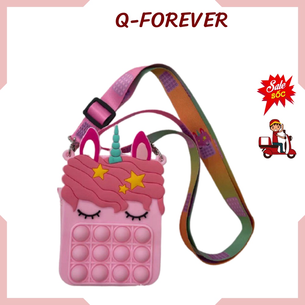 [Tặng Qùa] Túi Pop It 2in1 silicon giá rẻ . Q-FOREVER .Vừa làm túi đeo vừa làm đồ chơi bóp bóng. Tặng Gà mắc đẻ xả tress