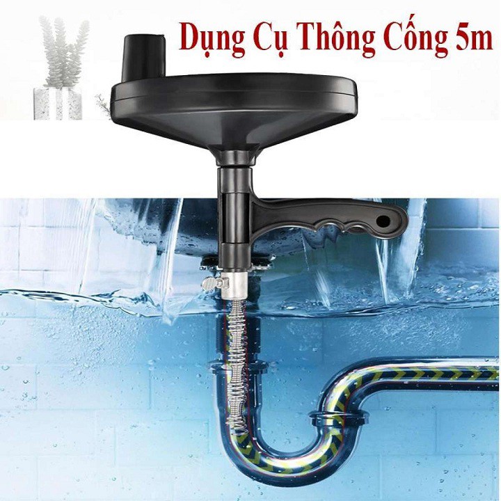 [Mã SR14MAY5 giảm 20K đơn 50K] Dụng cụ thông cống chuyên nghiệp dài 5m, Dây lò xò thông tắc cống