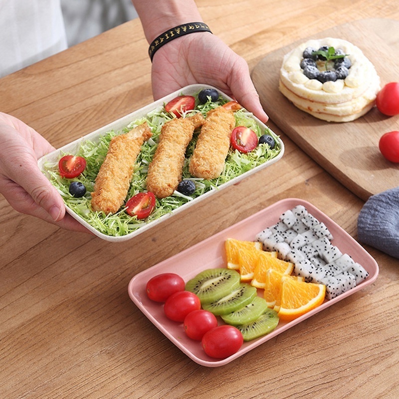 Đĩa Đựng Sushi / Pasta / Trái Cây Hình Chữ Nhật Bằng Sợi Rơm Lúa Mì An Toàn Cho Sức Khỏe