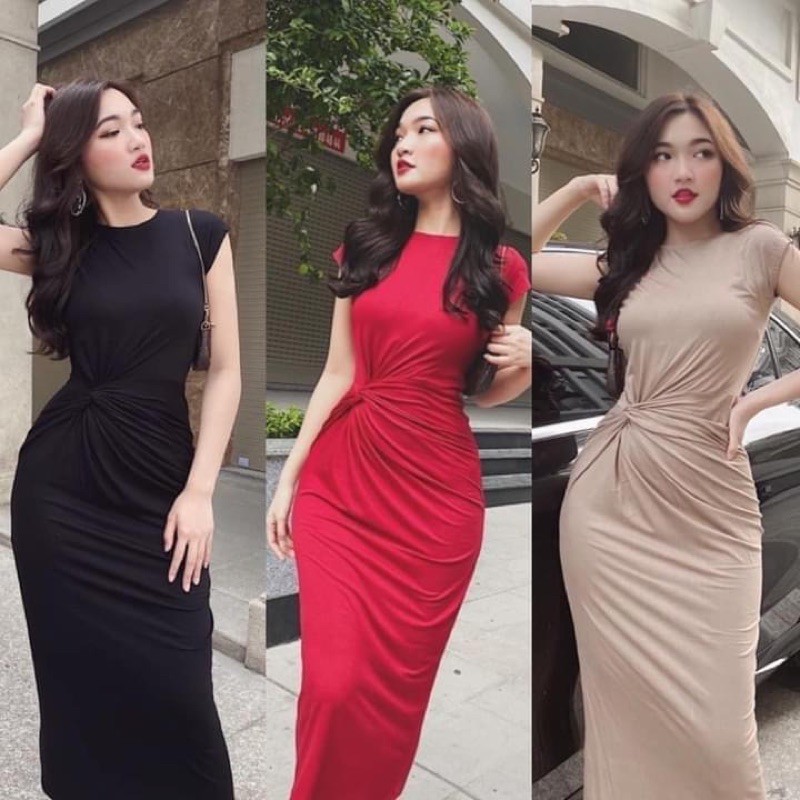 Đầm thun body xoắn eo