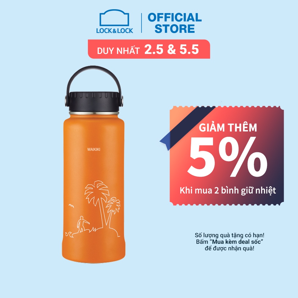 [Mã LIFEHL25 giảm 10% đơn 350K] Bình giữ nhiệt Lock&amp;Lock bằng thép không gỉ RigaTumbler (Waikiki) 897ml - LHC4160ORG