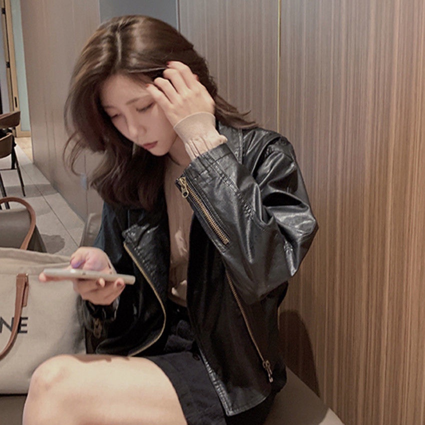 Áo khoác da dáng rộng loại mỏng sành điệu dành cho nữ