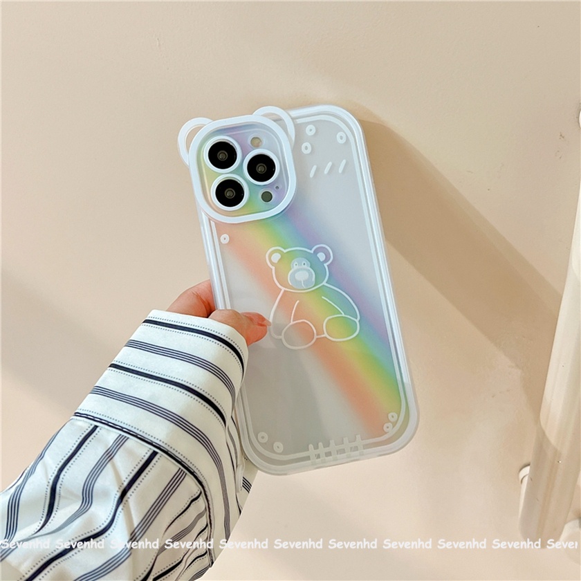Ốp Điện Thoại Mềm Họa Tiết Tai Gấu Màu Cầu Vồng Cho iPhone 14 13 12 11 Pro Max Xs Max Xr X 6 6s Plus