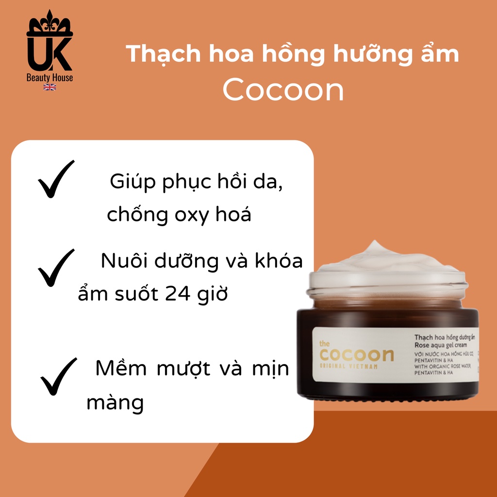 Thạch hoa hồng dưỡng ẩm da Cocoon Rose Aqua gel Cream 30ml