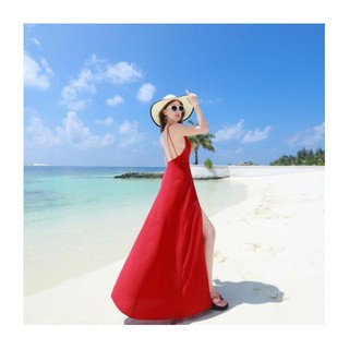 Đầm Maxi ĐỎ Cổ Yếm 2 Dây