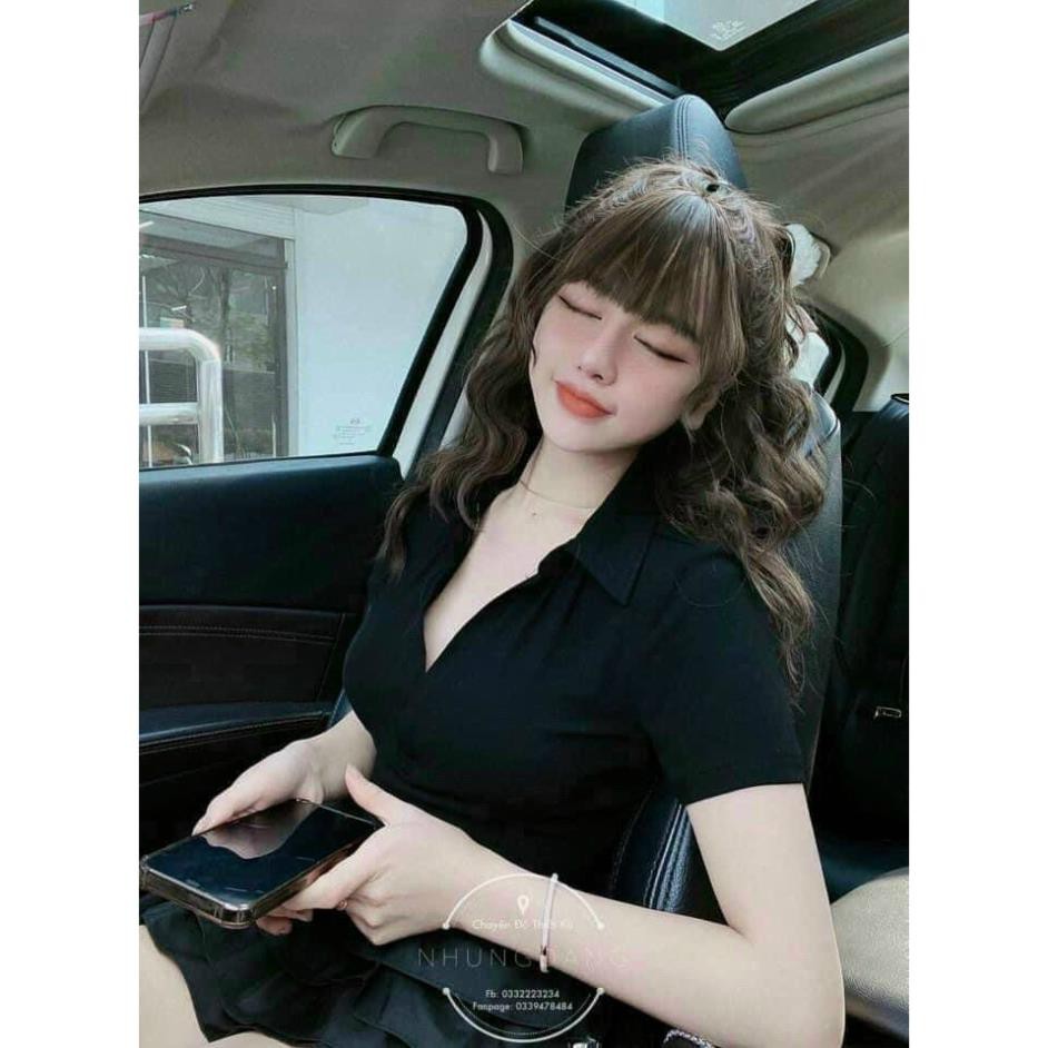 Áo Polo Cổ Tim Cộc Tay Nữ - Phông tay lỡ dáng ôm body, thun trơn cổ chữ V thiết kế basic style Ulzzang 😘